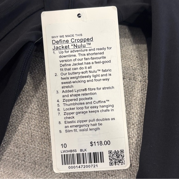 NWT Lululemon Define Cropped Jacket Nulu In Black Size 10 - Picture 9 of 10